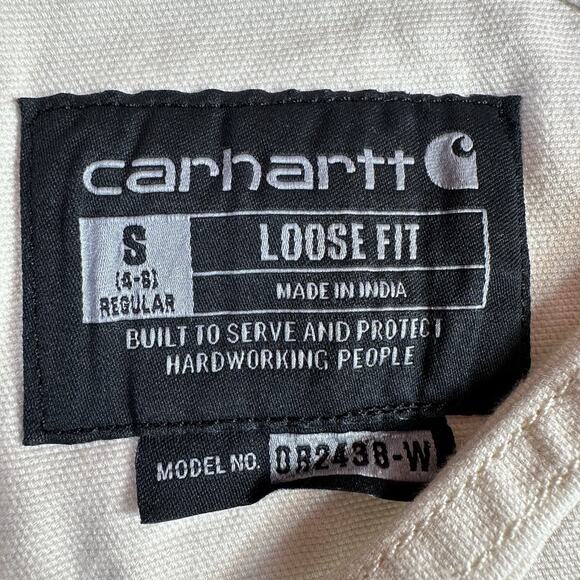 Carhartt LOOSE FIT Size Small 4-6 Canvas Denim Jean Overalls Bibs Pants Knee Pad - Picture 10 of 11